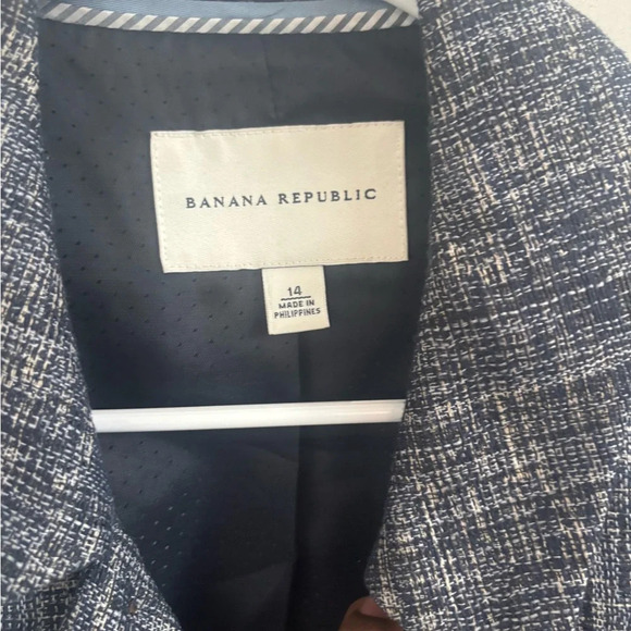 Banana Republic Blazer Womens Blue 14 Double Breasted Crosshatch Tweed Jacket - Picture 3 of 7